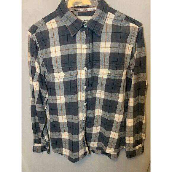 Mens M The Normal Brand Grey White Orange Plaid Button Down Shirt Long Sleeve - Picture 2 of 6